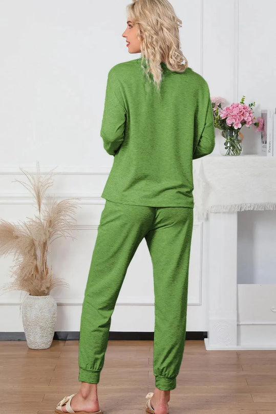 Basic Round Neck Lounge Set with Drawstring Pants