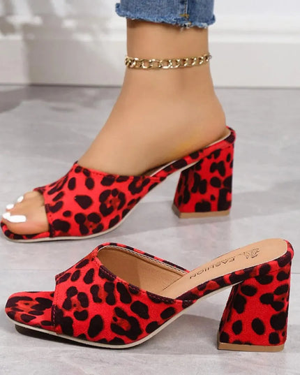 Leopard Print Suede Mid Heel Sandals