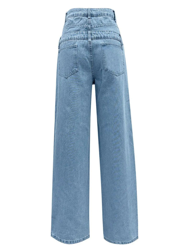 Faux Layered High Waist Jeans - ShopEasier