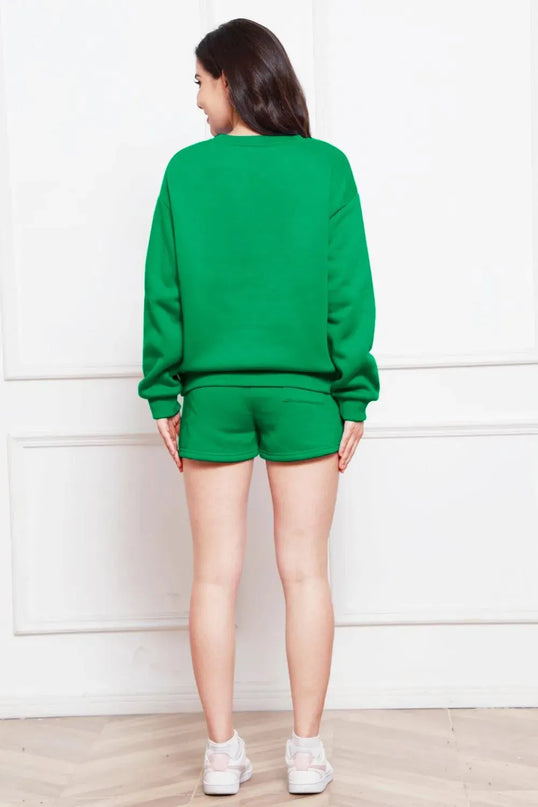 Two-Piece Drawstring Shorts and Long Sleeve Sweatshirt Set