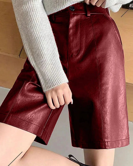 Faux Leather High Waist Shorts with Pockets