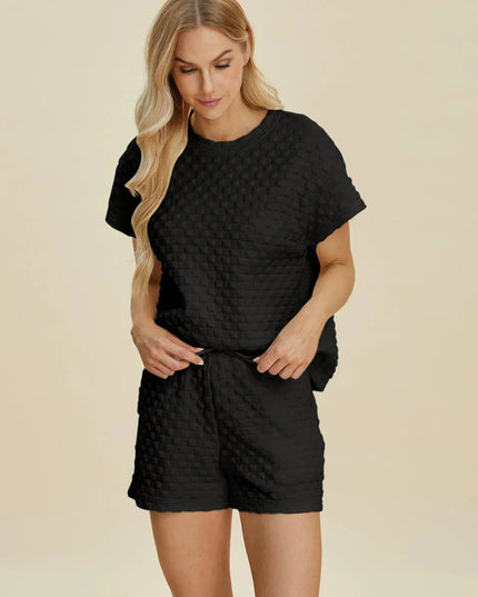 Dual Style Full Size Textured Tee and Shorts Ensemble