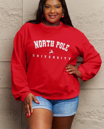 Simply Love Full Size NORTH POLE UNIVERSITY Graphic Sweatshirt - ShopEasier