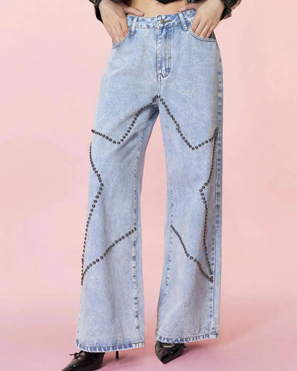 Studded Star Straight Jeans with Pockets - ShopEasier