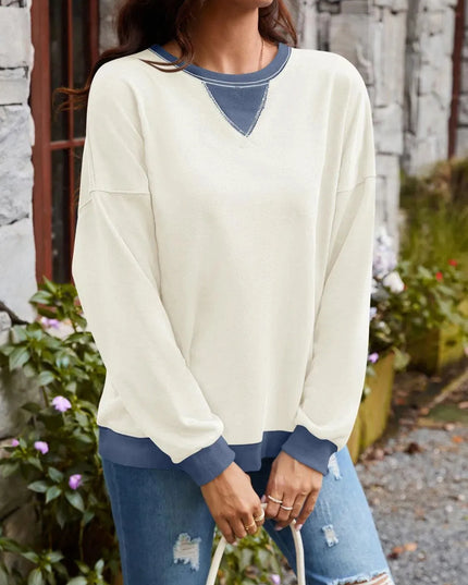 Contrast Lovelet Round Neck Long Sleeve Pullover