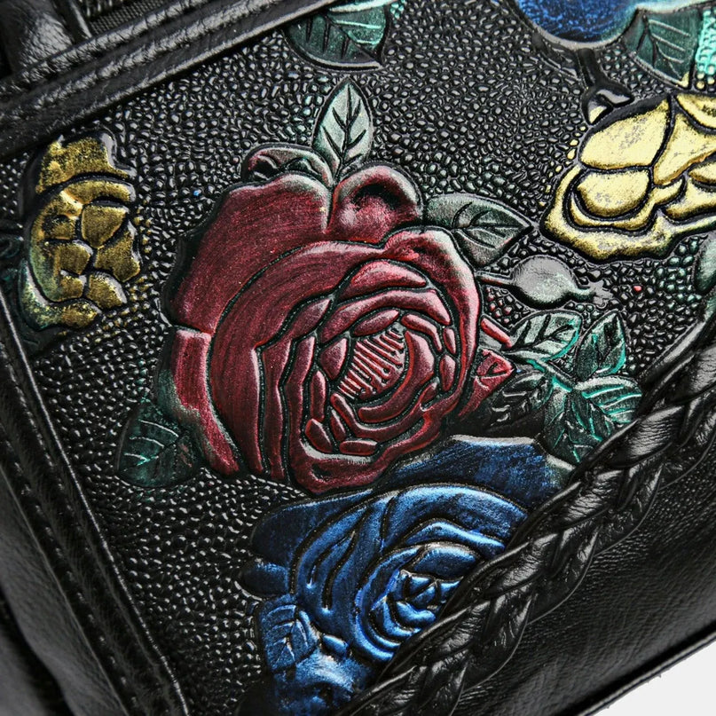 Bolso de hombro de piel sintética con estampado de rosas