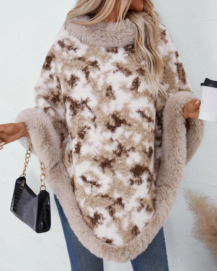 Furry Contrast Three-Quarter Poncho - ShopEasier