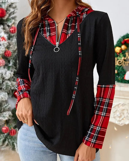 Plaid Hooded Quarter Zip T-Shirt