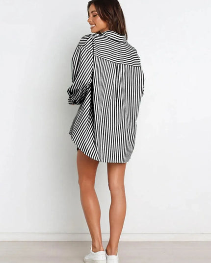 Striped Short Sleeve Button-Up Shirt and Shorts Combo Set