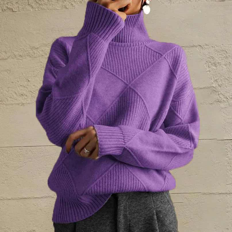 Geometric Turtleneck Long Sleeve Sweater - ShopEasier