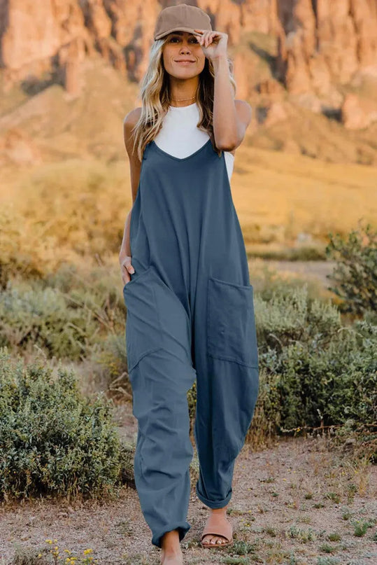 Double Take Full Size V-Neck Sleeveless Jumpsuit with Pockets - ShopEasier