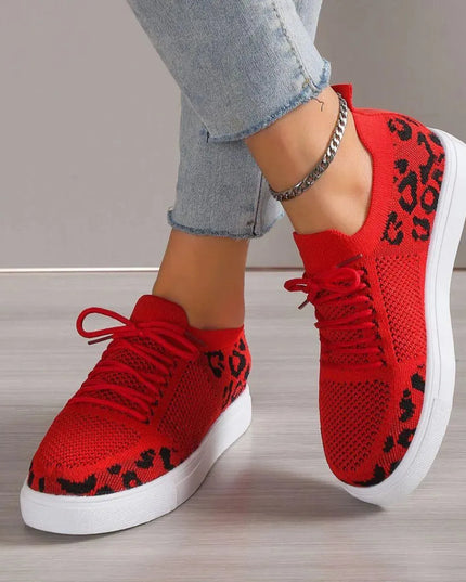 Lace-Up Leopard Flat Sneakers - ShopEasier