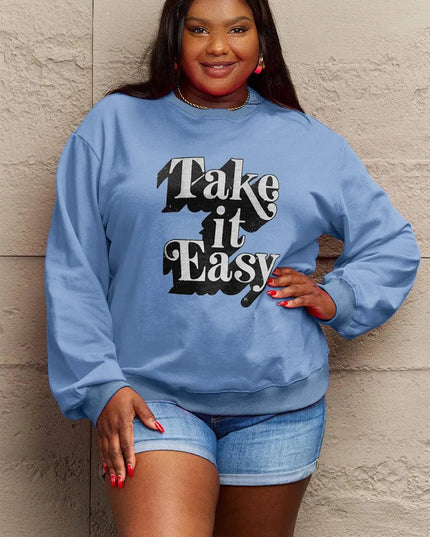 Simply Love Full Size TAKE IT EASY Graphic Sweatshirt - ShopEasier