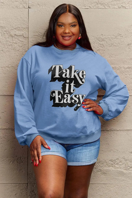 Simply Love Full Size TAKE IT EASY Graphic Sweatshirt - ShopEasier