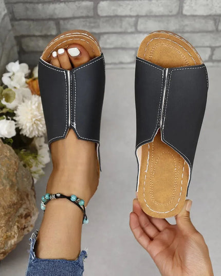 Stylish PU Leather Open-Toe Low Heel Sandals