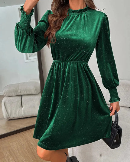 Glitter Mock Neck Long Sleeve Mini Dress - ShopEasier