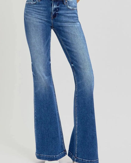 RISEN Full Size Low Rise Flare Jeans with Pockets - ShopEasier