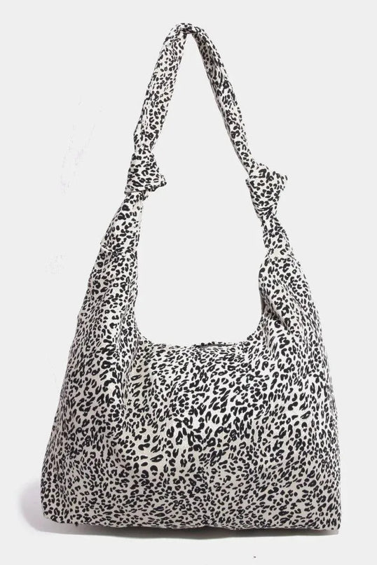 Bolso de hombro con correa anudada y estampado elegante de leopardo