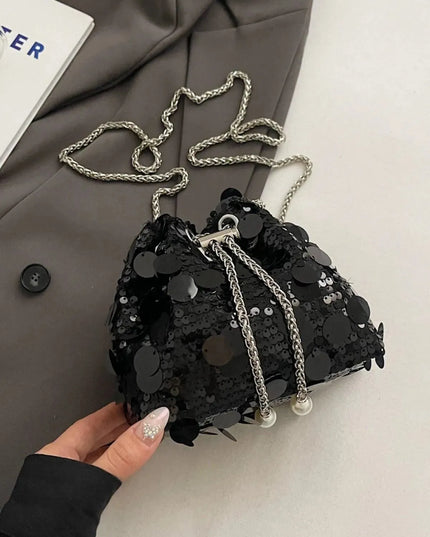 Drawstring Sequin Crossbody Bag