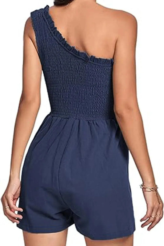 Smocked Single Shoulder Romper - ShopEasier