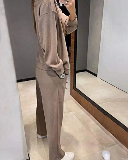 Chic Full-Length Button-Up Shirt and Trouser Ensemble