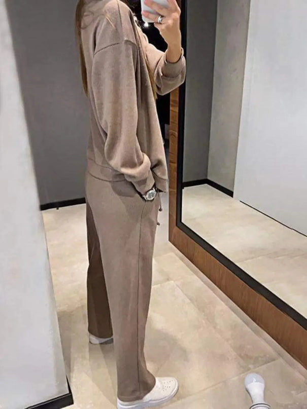 Chic Full-Length Button-Up Shirt and Trouser Ensemble