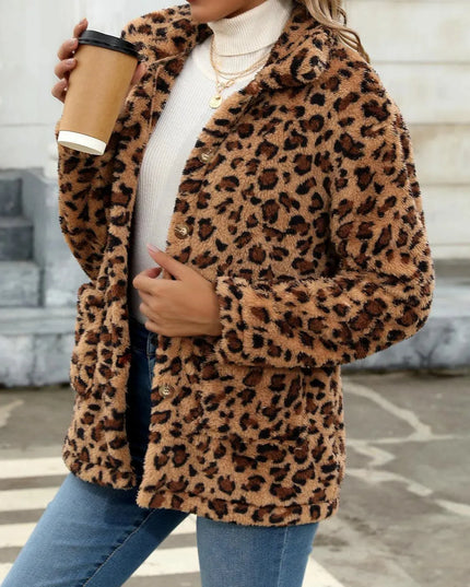 Button Up Drop Shoulder Fuzzy Jacket - ShopEasier