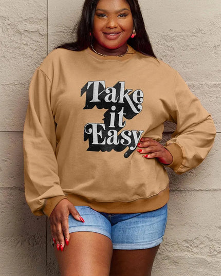 Simply Love Full Size TAKE IT EASY Graphic Sweatshirt - ShopEasier