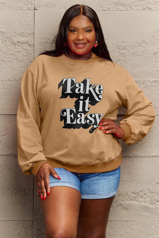 Simply Love Full Size TAKE IT EASY Graphic Sweatshirt - ShopEasier