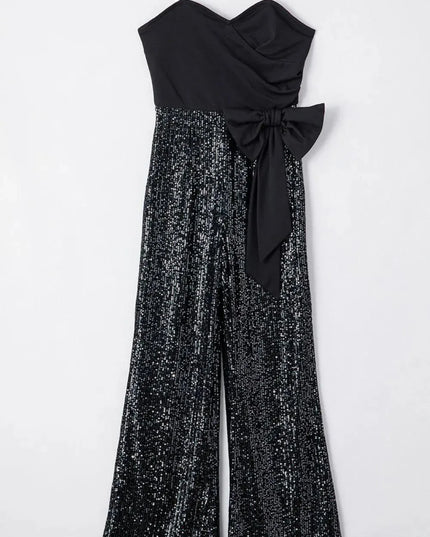 Bow Sequin Wide Leg Jumpsuit - ShopEasier