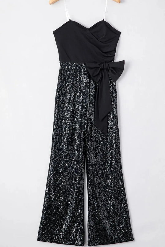 Bow Sequin Wide Leg Jumpsuit - ShopEasier