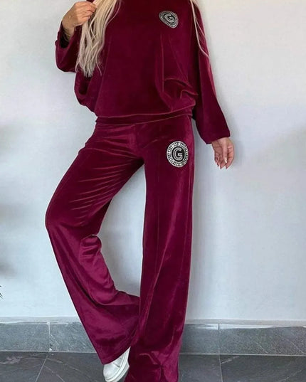 Conjunto de pantalón y blusa de manga larga con cuello barco en talla grande