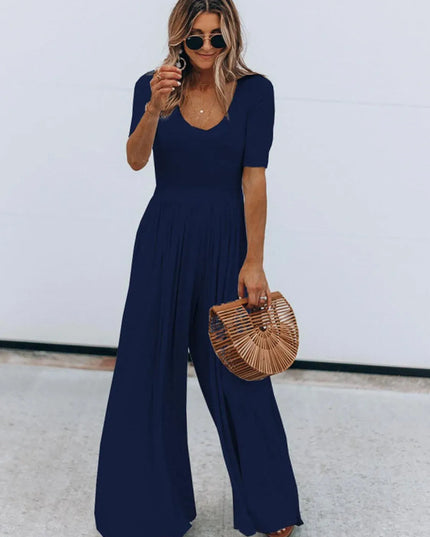 Scoop Neck Short Sleeve Jumpsuit - ShopEasier