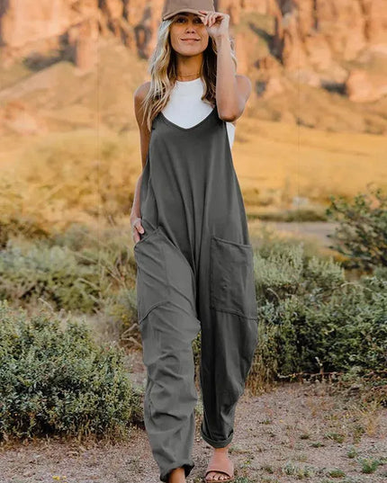 Double Take Full Size Sleeveless V-Neck Pocketed Jumpsuit - ShopEasier