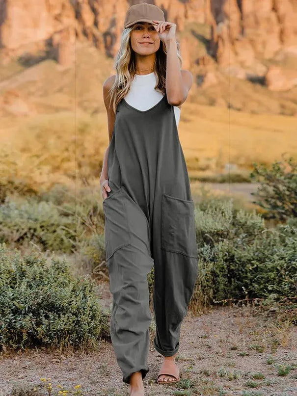 Double Take Full Size Sleeveless V-Neck Pocketed Jumpsuit - ShopEasier