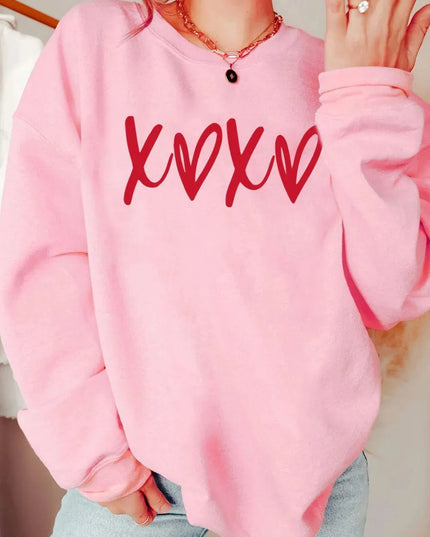 XOXO Love Heart Graphic Drop Shoulder Sweatshirt for Valentine's Day