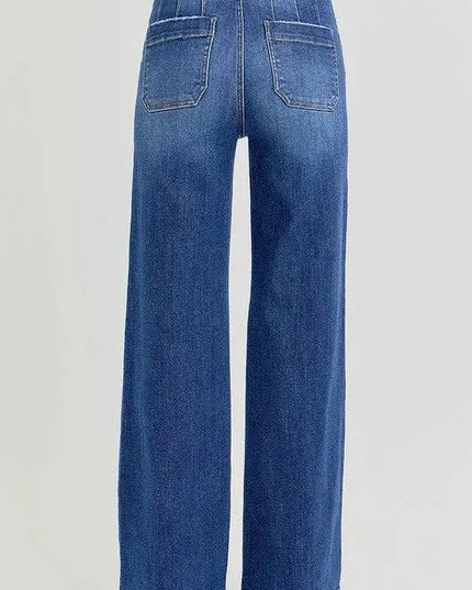 RISEN Full Size High Rise Wide Leg Jeans with Slanted Pockets - ShopEasier