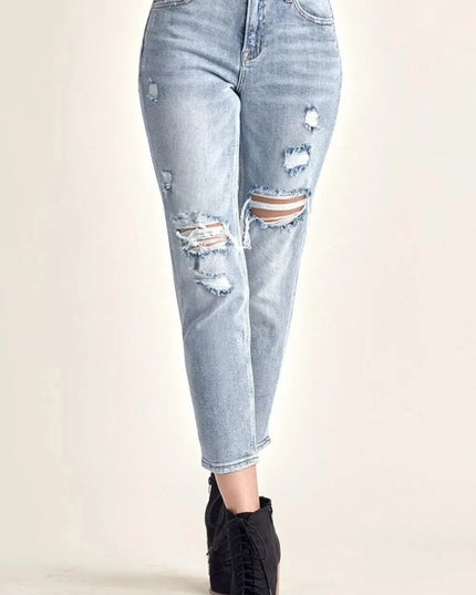 RISEN Distressed Slim Cropped Jeans - ShopEasier