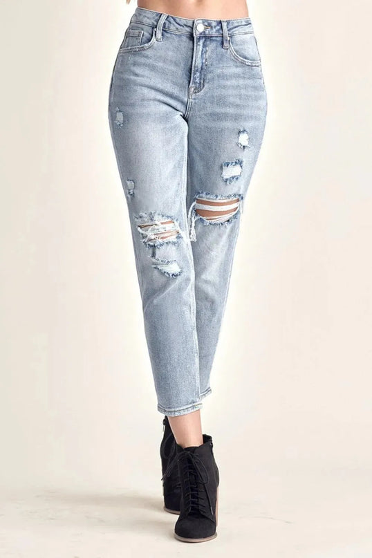 RISEN Distressed Slim Cropped Jeans - ShopEasier