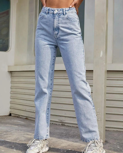 High Waist Straight Jeans with Pockets - ShopEasier