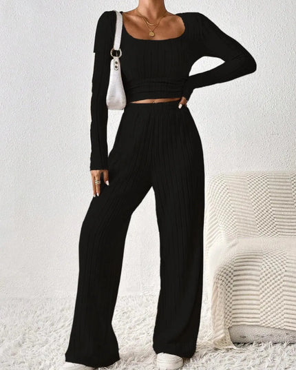 Honey Basic Scoop Neck Long Sleeve Top and Pants Duo