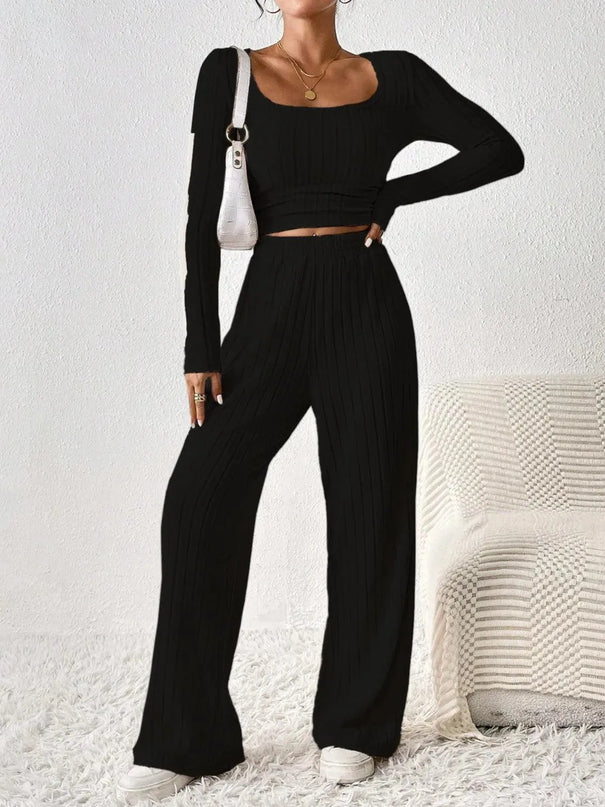 Honey Basic Scoop Neck Long Sleeve Top and Pants Duo