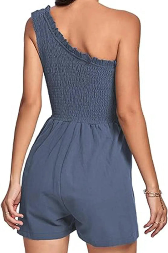 Smocked Single Shoulder Romper - ShopEasier