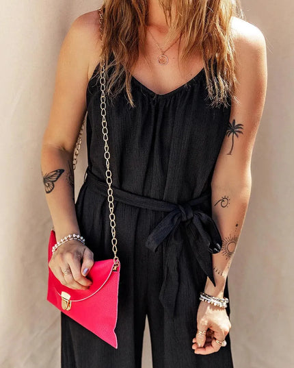 Tied V-Neck Spaghetti Strap Jumpsuit - ShopEasier