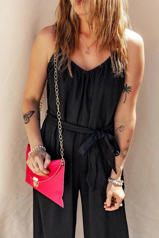 Tied V-Neck Spaghetti Strap Jumpsuit - ShopEasier