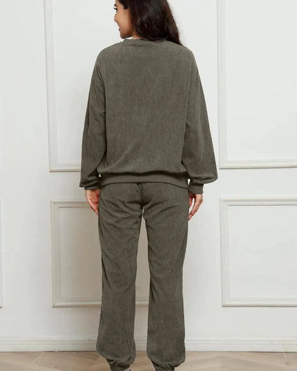 Cozy Corduroy Two-Piece Sweatshirt and Sweatpants Ensemble