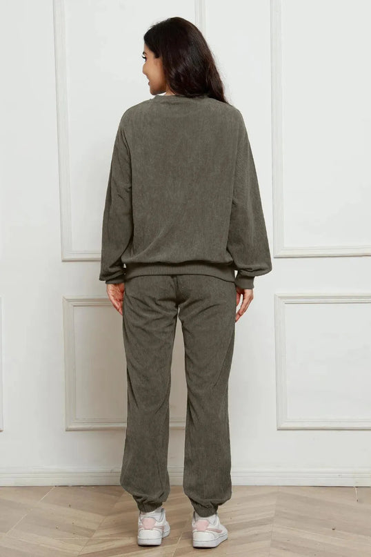 Cozy Corduroy Two-Piece Sweatshirt and Sweatpants Ensemble