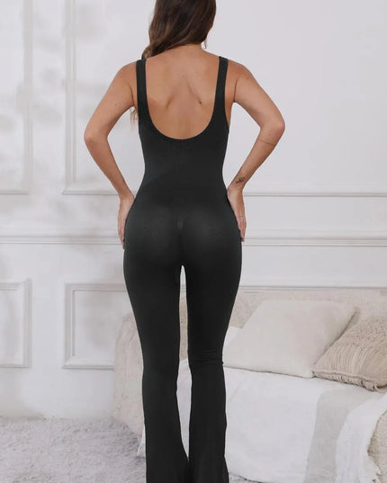 Scoop Neck Wide Strap Active Jumpsuit - ShopEasier