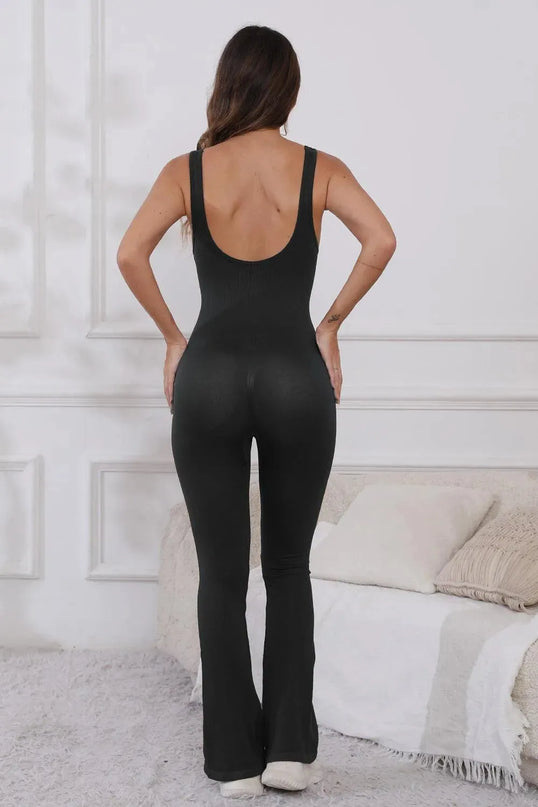 Scoop Neck Wide Strap Active Jumpsuit - ShopEasier