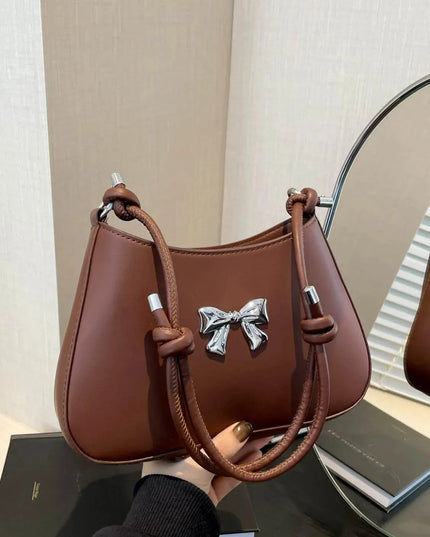 Knotted Strap PU Leather Bow Handbag